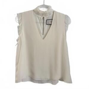 Alexie | 100% Silk Cream Sleeveless Keyhole Choker V Neck Cut Out Top Size M